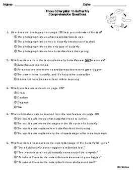 Preview of From Caterpillar to Butterfly Comprehension Questions (Wonders)