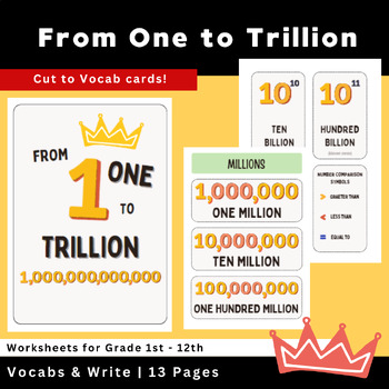 Preview of From One to Trillion : Color Vocab cards & worksheet for Grade 1st - 12th