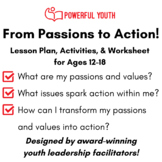 Passions to Action! *Lesson Plan + Worksheet* Leadership/S