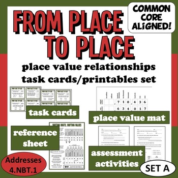 Preview of From Place to Place place value relationships task cards + printables (set a)