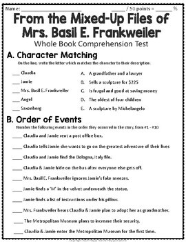 From the Mixed Up Files of Mrs. Basil E. Frankweiler Test 4 Page