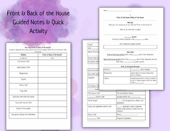 Preview of Front & Back of the House Guided Notes and Quick Activity