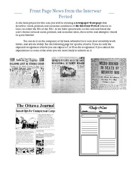 Preview of Front Page Newspaper from the Interwar Period 20's 30's