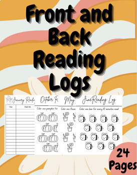Preview of Front and Back Reading Logs- 24 Pages- All Year