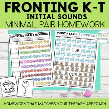 Preview of Fronting Minimal Pairs Homework | K-T Initial Words | Speech Therapy