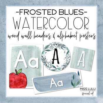 Preview of Frosted Blues Watercolor Word Wall Headers & Alphabet Posters