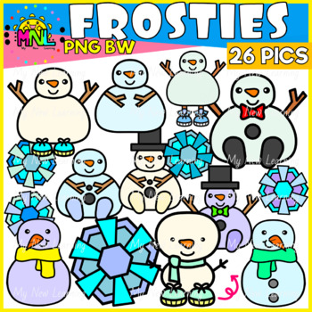 Frosty Snowmen And Snowflakes Winter Clip Art by My New Learning