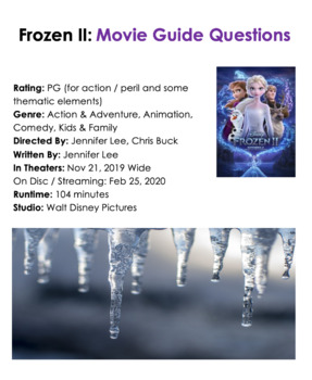 Preview of Frozen 2 Movie Guide Questions in chronological order written 100% in ENGLISH