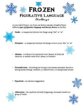 Preview of Frozen Figurative Language Challenge Activity - for use with the Disney film