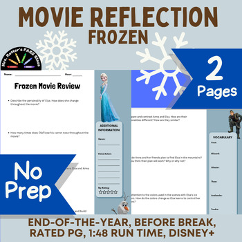 Preview of Frozen Movie Review Worksheet - Disney+ Rated: PG, Time: 1:48