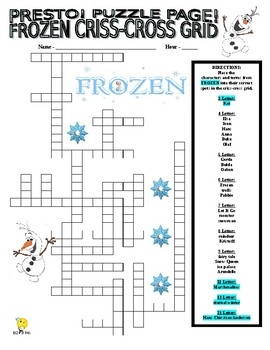 Preview of Frozen Puzzle Page (Wordsearch and Criss-Cross / Movie / Fun / Game)