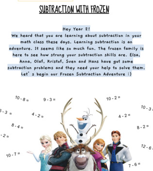 Preview of Frozen Themed Grade 2/3 Subtraction Worksheets/Assessment