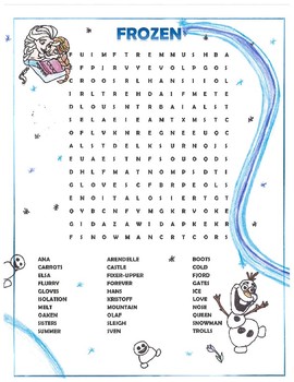 Preview of Frozen Activity Movie Word Search Disney