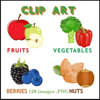 Preview of Fruit  Berry Vegetables & Nut Clip Art 132 Colorful Images PNG File