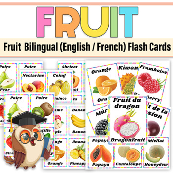 Preview of Fruit Bilingual (English / French) Flash Cards | Fruit Color Posters with Real