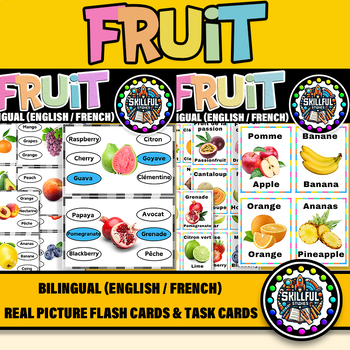 Preview of Fruit Bilingual (English / French) Flash Cards & Functional Reading Task Cards