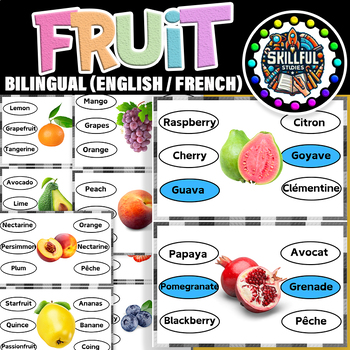 Preview of Fruit Bilingual (English / French)Functional Reading Task Cards | Fruit Photo
