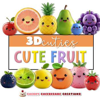 Fruit Clip Art | Cute Food Clip Art | 3D Cuties | Kawaii | TPT