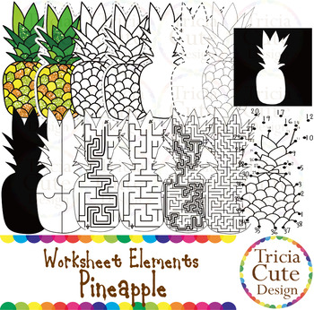 Preview of Fruit Clip Art Pineapple Worksheet Elements for Tracing Cutting Puzzle Maze