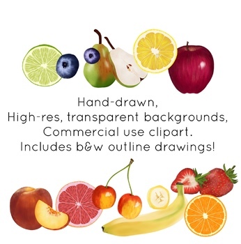 Preview of Fruit -Common Fruits - Realistic Clip Art