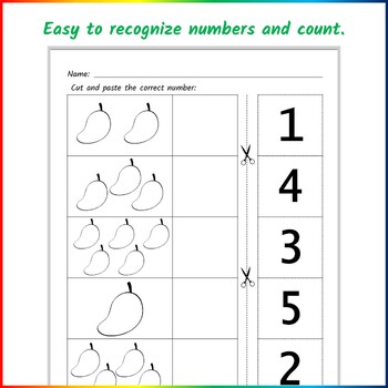 Fruit Cut & Match Worksheets | Numbers 1-5 | Counting and Number ...