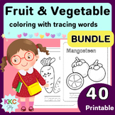 Fruit & Cute Vegetable Bundle Coloring Pages With Tracing Words