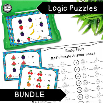 Preview of Fruit Emoji Math Logic Puzzle Brain Teaser Enrichment Task Card Activity Bundle