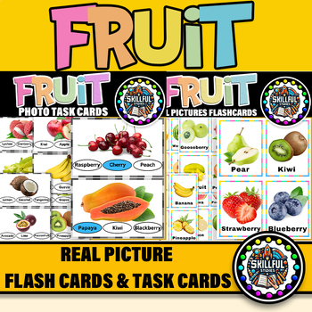 Preview of Fruit Functional Reading Task Cards & Fruit Photo Picture 40 Flashcards | Fruit