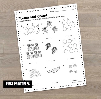 Preview of Fruit Kindergarten Count Worksheet Counting to 10