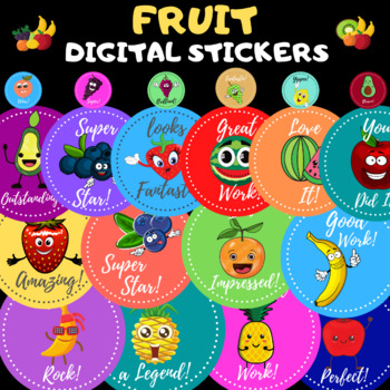 Preview of Fruit Motivational Digital Stickers Great For SeeSaw Back to School