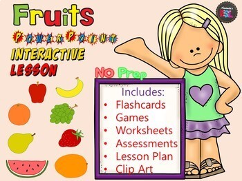 Preview of Fruit - NO PREP Lesson - Power Point Interactive - Games, Flashcards, Worksheet