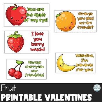 Fruit Printable Valentine’s Day Cards for Students - orange, strawberry ...