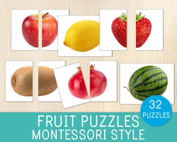 Preview of Fruit Puzzles, Matching Cards, Symmetry, Montessori Style, Real Photos
