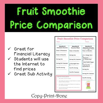 Preview of Personal Finance Fruit Smoothie Price Comparison Google Drive Ready