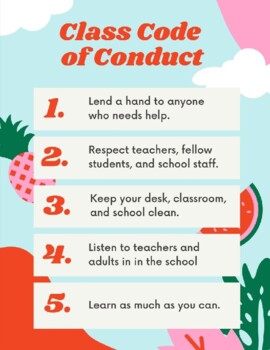 Fruit Themed Code Of Conduct Classroom Rules Poster By Sweet Southern Charm