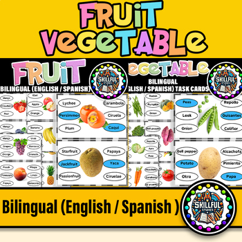 Preview of Fruit & Vegetable Bilingual (English / Spanish) Functional Reading Task Cards