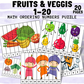Preview of Fruit & Vegetable Counting & Ordering Numbers Puzzle 1 to 20 For Kindergarten