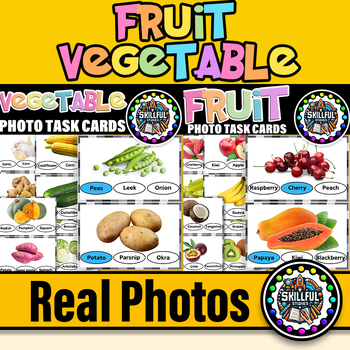 Preview of Fruit & Vegetable Functional Reading Task Cards| Fruit & Vegetable Flashcards