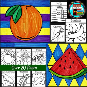 nutrition fruits and vegetables coloring sheets pop art