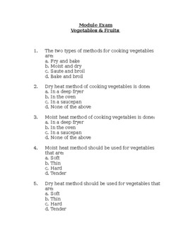 Preview of Fruit & Vegetables Unit Test and Answer Key