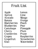 Fruit Words List: Non-Verbal, Aphasia, Communication Disor