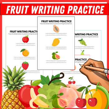 Preview of Fruit Writing Practice Worksheet for kids , Handwriting , Tracing