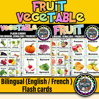 Preview of Fruit and Vegetable Bilingual (English / French) Flashcards | 80 Flashcards