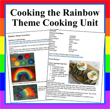 Preview of Cooking the Rainbow Theme Cooking Unit & Fruit and Vegetable Nutrition Chart