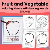 Fruit and Vegetable Coloring Sheets with Tracing Words