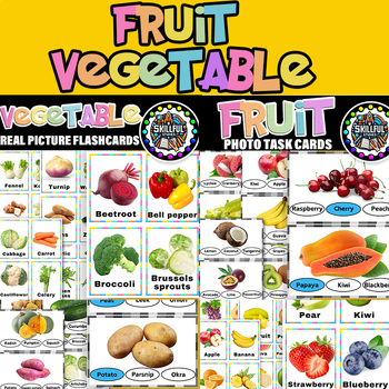 Preview of Fruit and Vegetable Photo Picture Flash cards | Fruits and Vegetables Task Cards