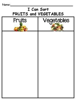 fruit and vegetable sorting activity by awesome preschool tpt