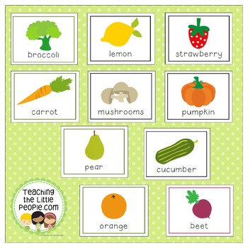 Fruit and Vegetable Vocabulary Cards for Preschool and Kindergarten