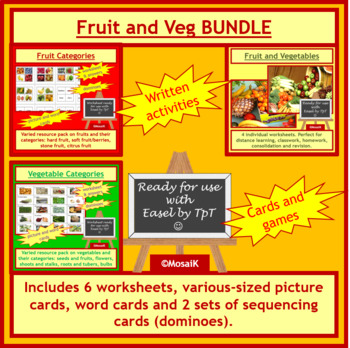 Preview of Fruit and Vegetables Cooking Health worksheets cards BUNDLE