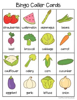 Fruit And Vegetable Bingo Printables